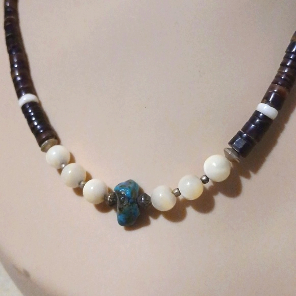 Vintage Santo Domingo Turquoise Heishi Sterling And Ball Bead Necklace